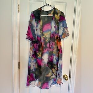 Forever 21 sheer open front cover up shawl, ss, pretty swirl color, small